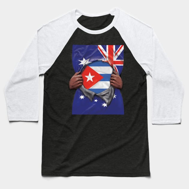 Cuba Flag Australian Flag Ripped - Gift for Cuban From Cuba Baseball T-Shirt by Country Flags